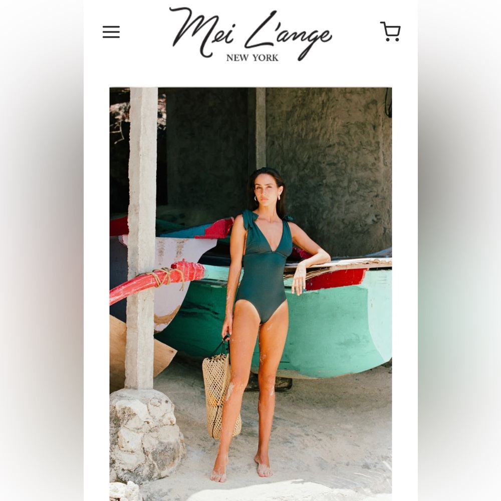 MEI L’ANGE Green Blue Lined Shoulder Tie Swim Suit